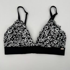 PINK Victoria's Secret Floral Lace Triangle Bralette Black White Daisy Small